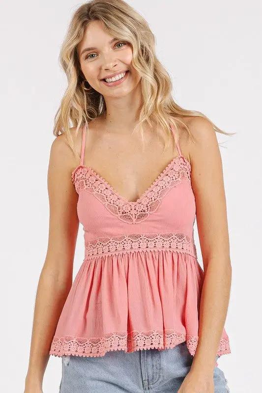 Mittoshop Crisscross Back Lace Detail V-Neck Cami Top - Love Salve